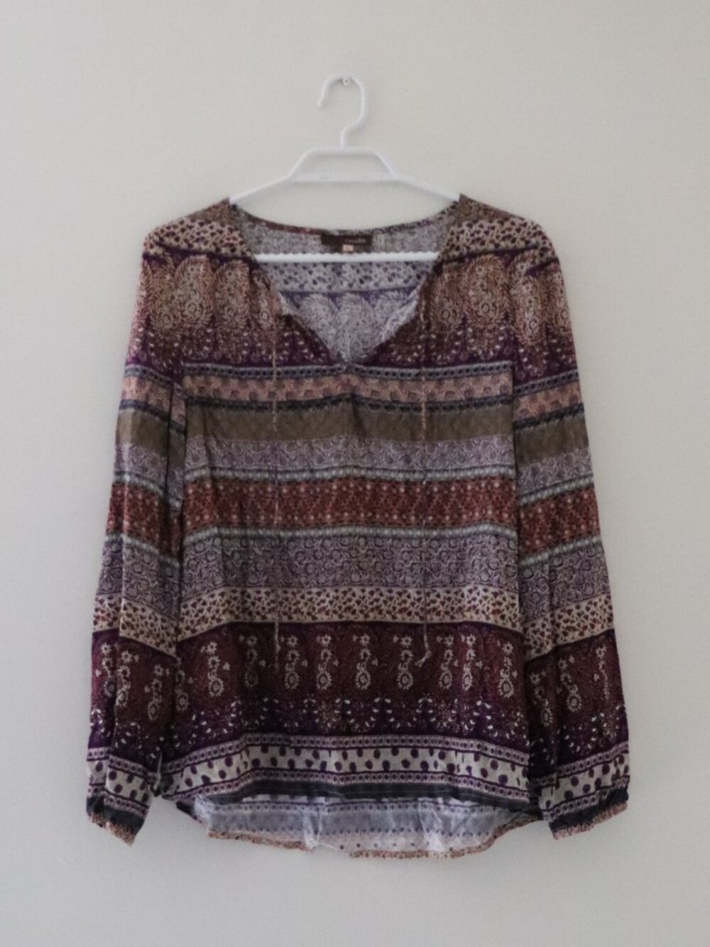 Crosby Women's Boho Peasant Blouse Lrg Mixed Border Print Floral Paisley V-Neck - Picture 2 of 10